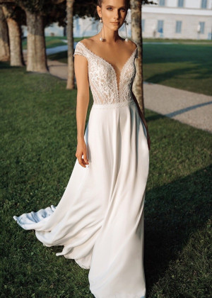 Cap Sleeves Ivory Lace Chiffon Boho Beach Wedding Dress Cap Sleeves Ivory Lace Chiffon Boho Beach Wedding Dress